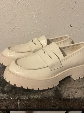 Madden Girl Cream Lug Sole Penny Loafers